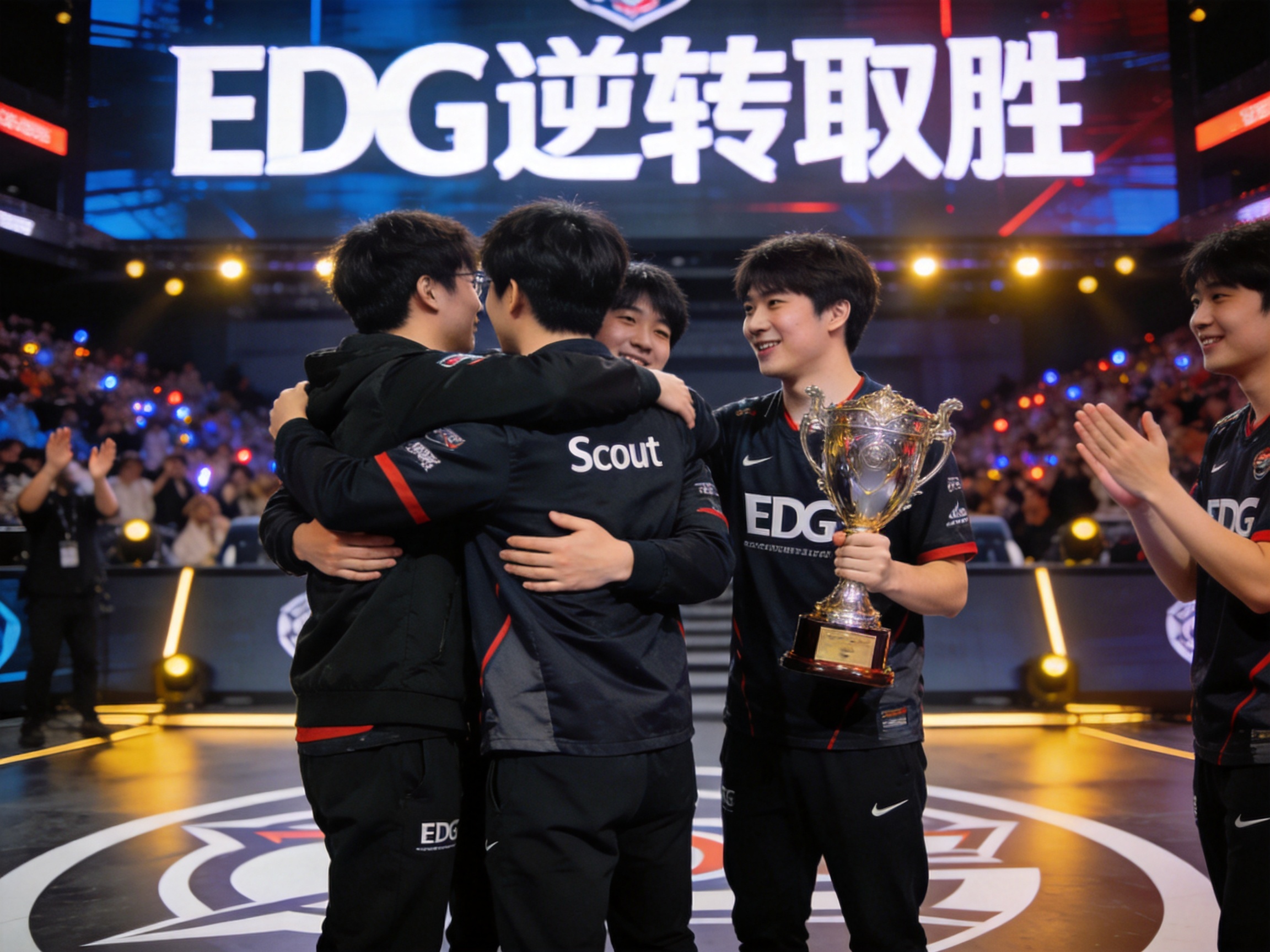 电竞战队夺冠庆祝瞬间